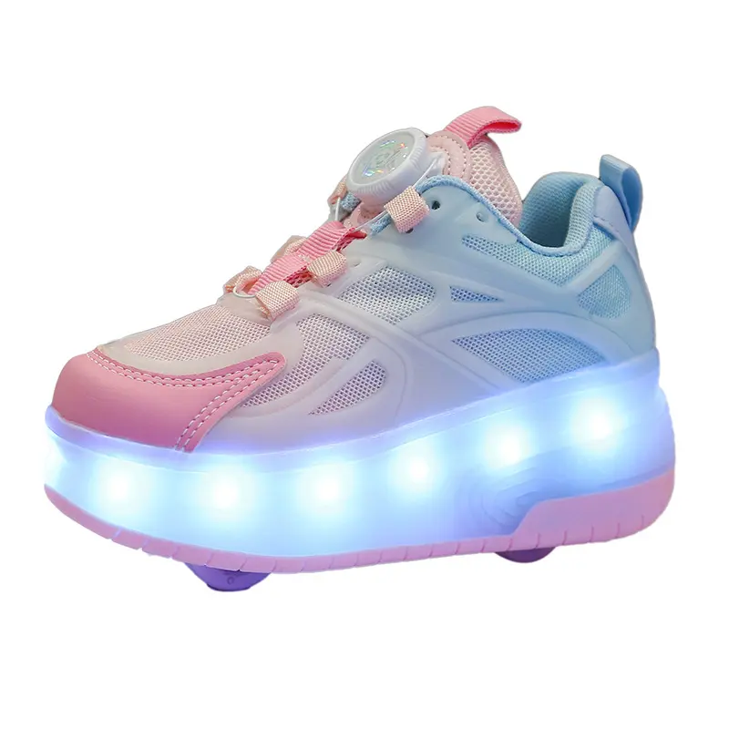 Heelys Rechargeable Colorful Light Shoes Horse Running Light Button Light up Shoes Girls Boys with Light Shoes Double Wheels the Skating Shoes 4