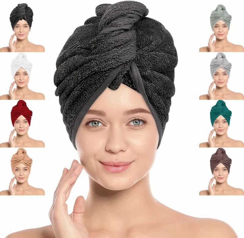 Hair Drying Turban Towel 100% Cotton Twist Wrap Quick Dry Head Bath Cap Hat Band Gift Pack 6