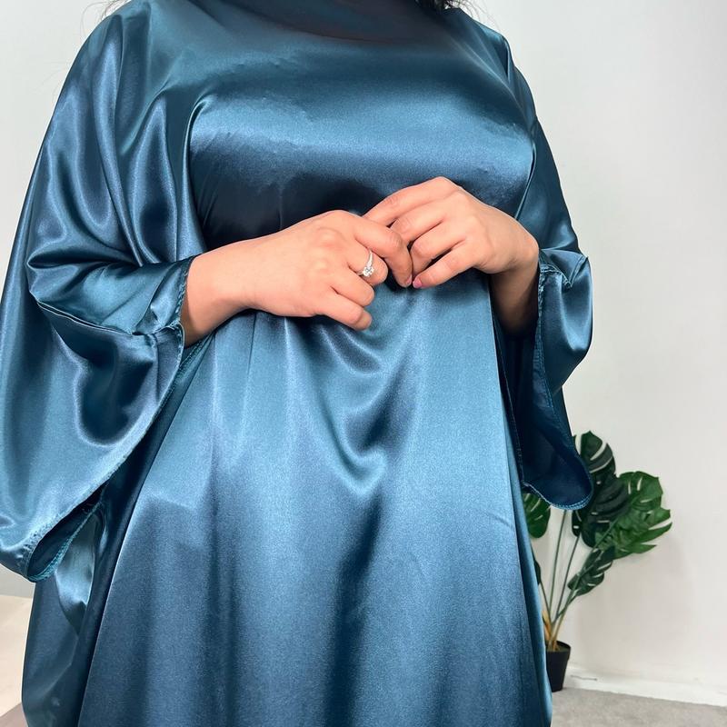 Ladies plain quality satin kaftan dress onesize uk 6-20 abaya lover 3
