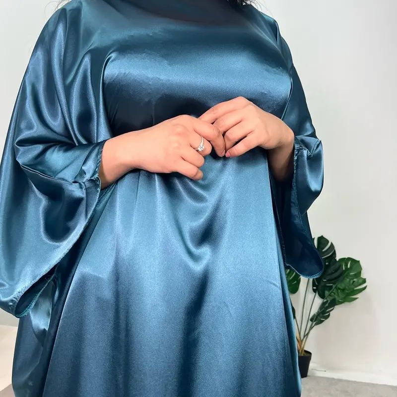 Ladies plain quality satin kaftan dress onesize uk 6-20 abaya lover 3