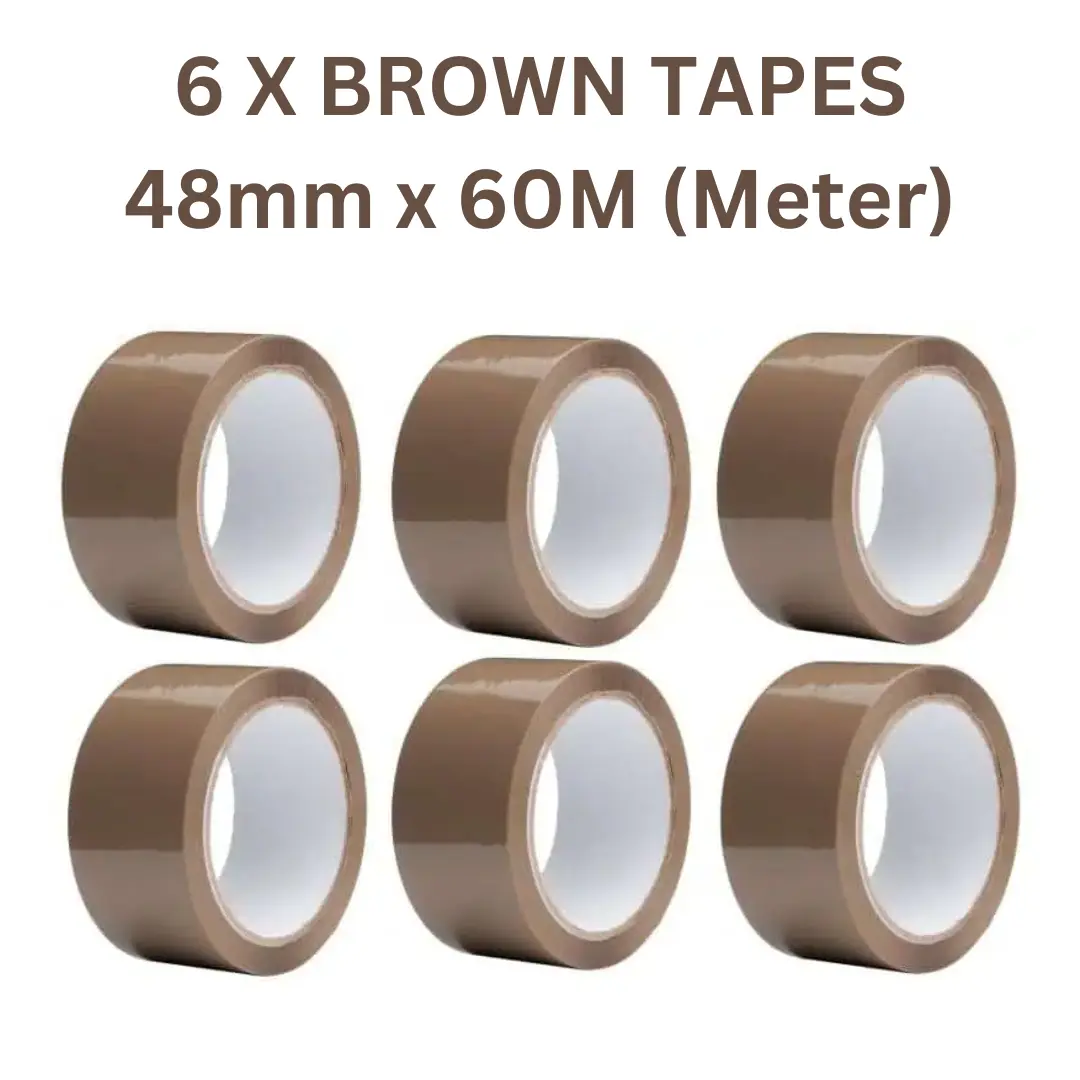 6 X Brown Tapes for Packaging - 48mm x 60 Meter Strong Heavy Duty Packing Tape -for Parcel Boxes, Long Term Storage Adhesive Tape for Shipping & Moving, Industrial House Hold Uses