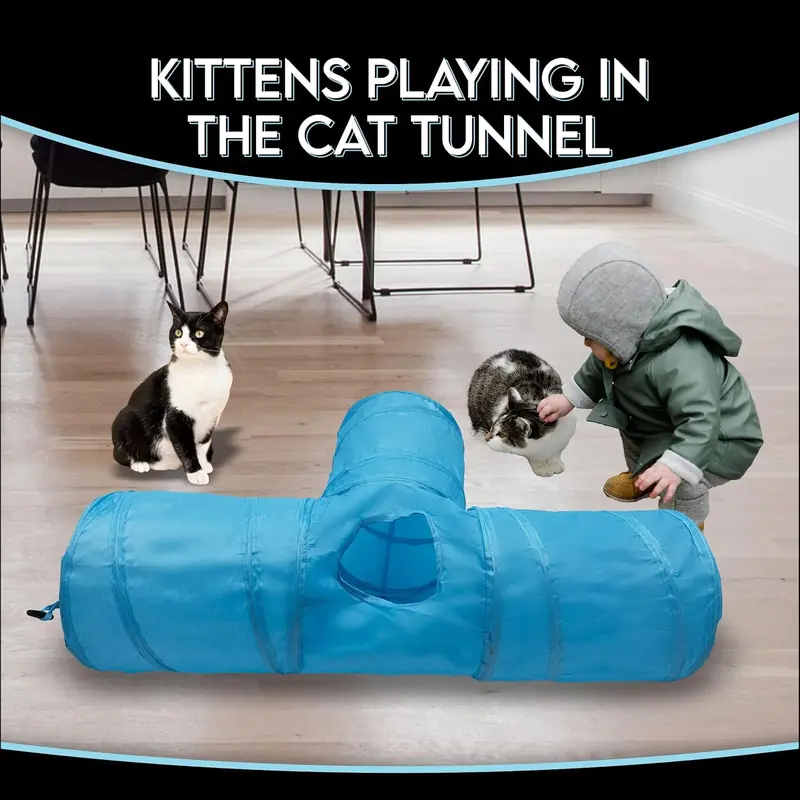 3-Way Collapsible Cat Tunnel Toy, Interactive Cat Tunnel for Indoor Cats, Kittens, Puppies, Small Pets (Blue) 4