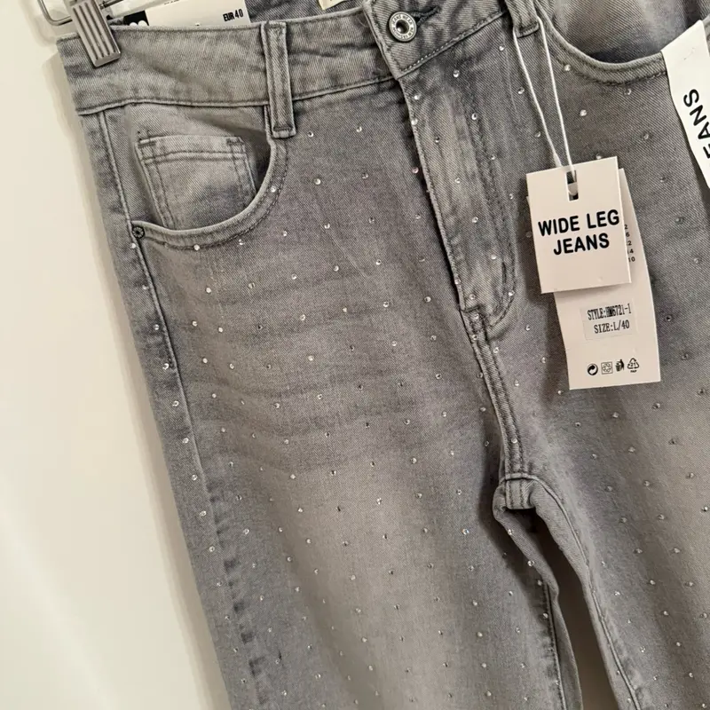 Women's Wide Leg Jeans with Diamond Design - Bottom, Womenswear 1