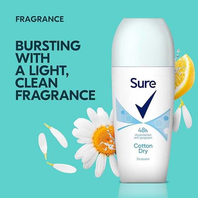Sure Cotton Dry Anti-Perspirant Deodorant Roll On 48-hour protection deodorant for women 6x 50 ml Body Care Floral Daily Comfort Cleanser Cosmetic 3