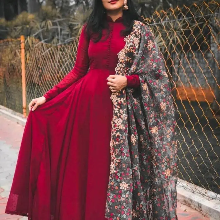 Floor Length Gown With Dupatta Now Available @ Meera's Fashion Top Formal Womenswear Comfort Lady Women Workwear