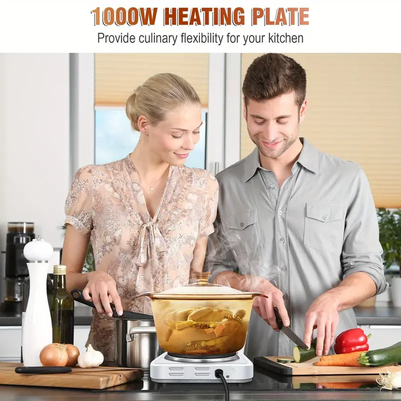1000W Single Hot Plate Table Top Cooking – Stainless-Steel Heating Plate - Portable Electric Hob Single Burner with 5 Adjustable Thermostat for Home Kitchen Camping & Caravan Cooking 8