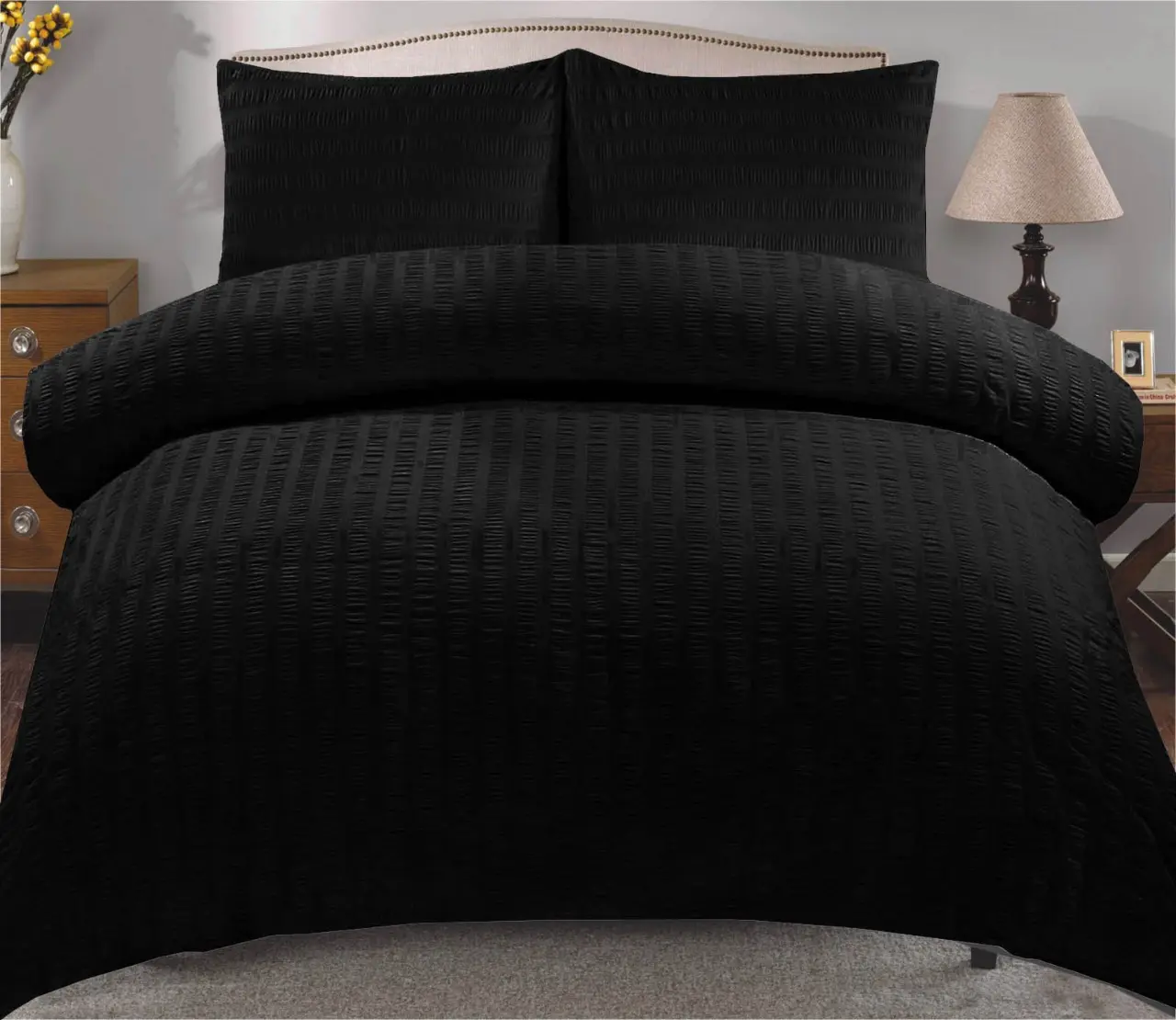 Full Set Polycotton Seersucker Bedding Set Includes Duvet Cover with 2 Pillowcases with Matching Fitted Sheet Luxury Soft Duvet Sets machine wash washable