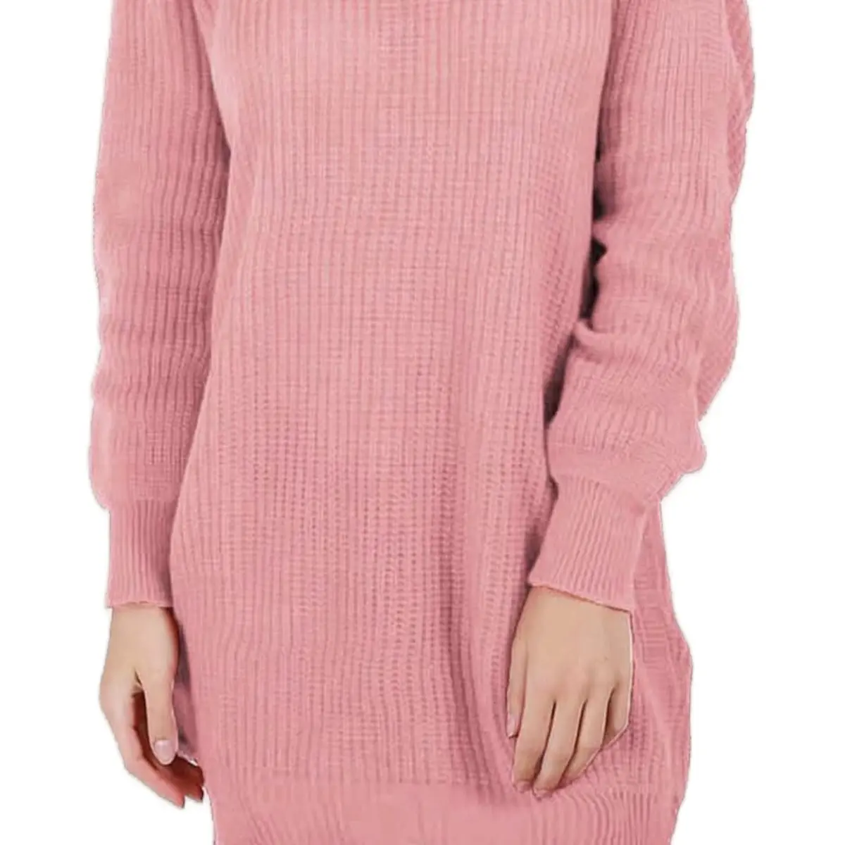 Women's Round Neck Knitted Jumper Dress - Casual Style - Womenswear