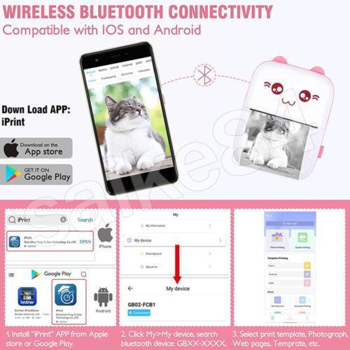 Mini Pocket Thermal Printer with Bluetooth, 14 Rolls Paper and 6 Pen for Photos Label Printing 5