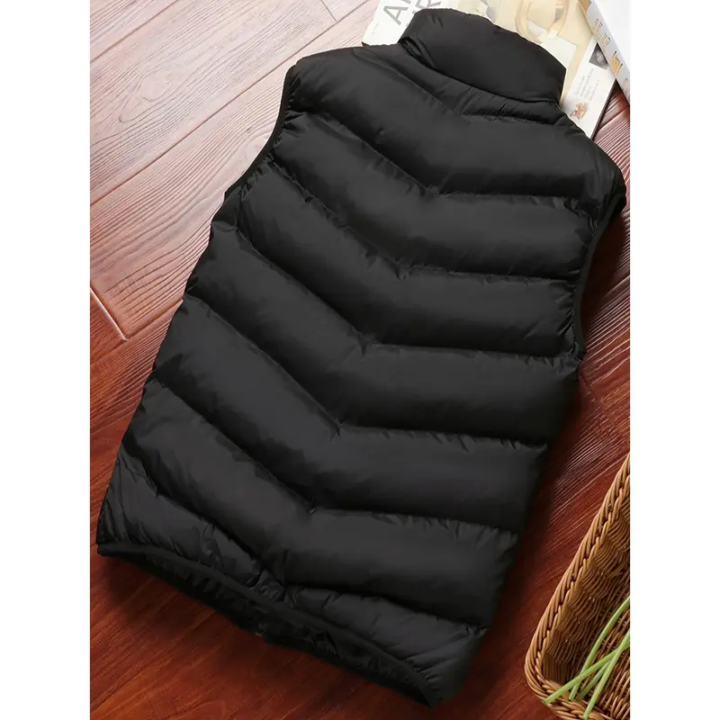 Warm Winter Vest, Men's Casual Zipper Pockets Stand Collar Zip Up Vest For Fall Winter 5