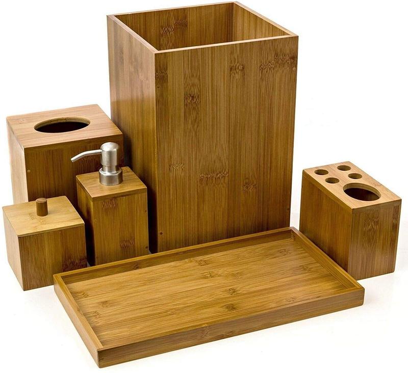 Bamboo 6 Piece Bathroom Set Retro Soap Toilet 2