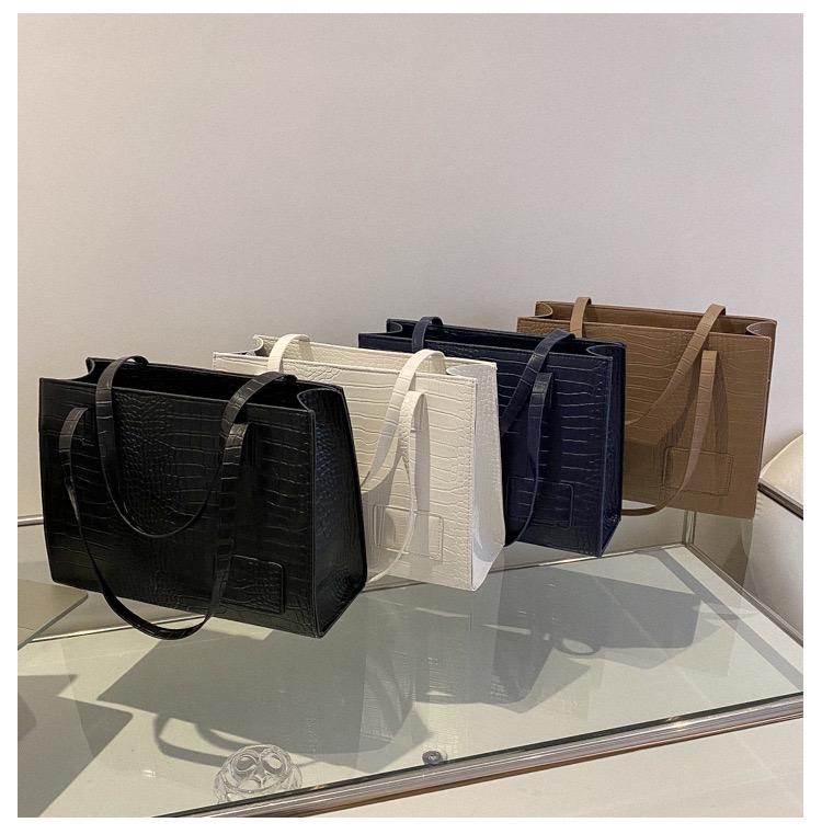 Product Introduction of Fashionable New Stone Pattern Casual Large Bag - Spacious Solid Color Handheld Tote & Shoulder Bag 1