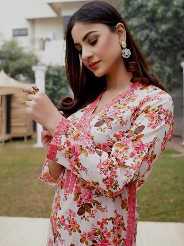 2PC Floral Long Printed Lawn Suit with Lace (Brand: Mian Boutique) Comfort 2
