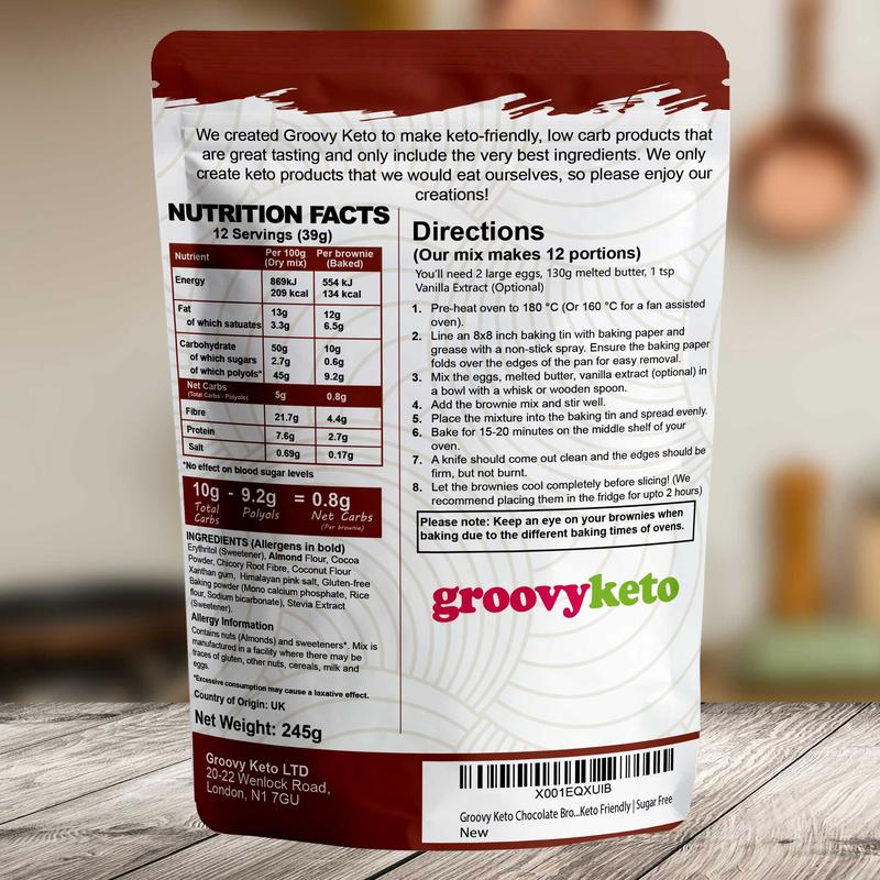 Groovy Keto Chocolate Brownie Mix | Low Carb | Keto Friendly | Sugar Free | Only 0.8g Net Carbs Per Brownie | Keto Baking Mix, Diabetic Friendly - 240g Pouch… Bake chocolate mix 1