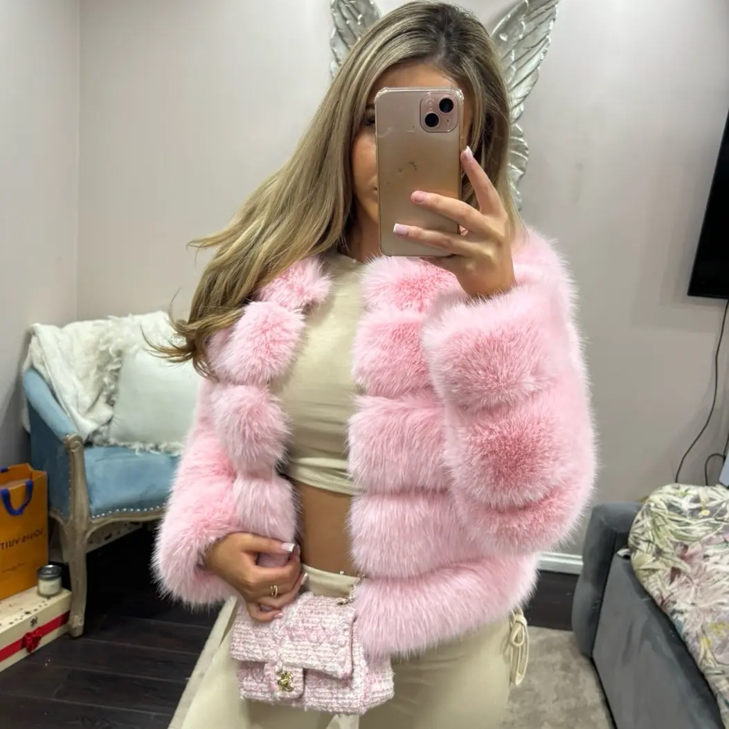 Baby pink faux fur coat