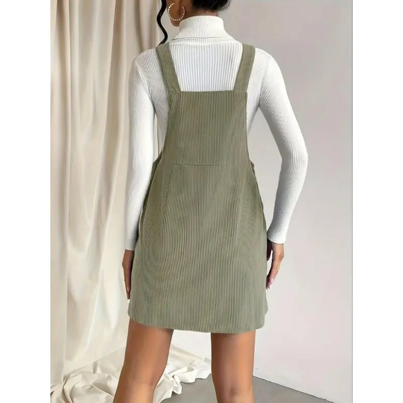Women's Solid Color Pocket Button Pinafore Dress, Casual Sleeveless Short Overall Dress for Daily Wear, Ladies Clothes for All Seasons 8