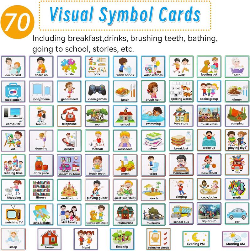 Visual Timetable, Children Visual Now and Next Board Learning Aids Tool with 70 Picture Cards 1