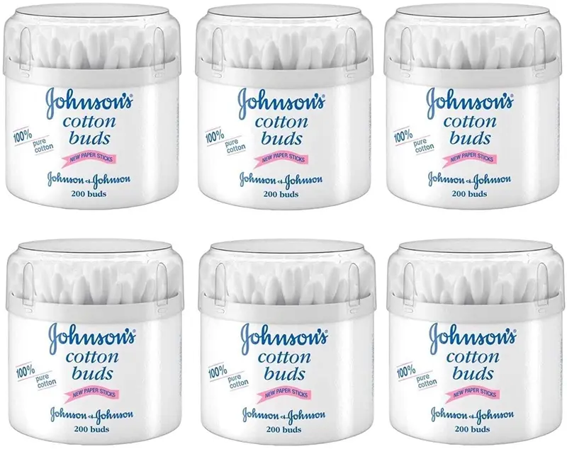Johnson's Baby Cotton Buds (200) - Pack of 6 - Naturally Absorbent with 100% Pure Cotton Tips & 100% Paper Sticks 0