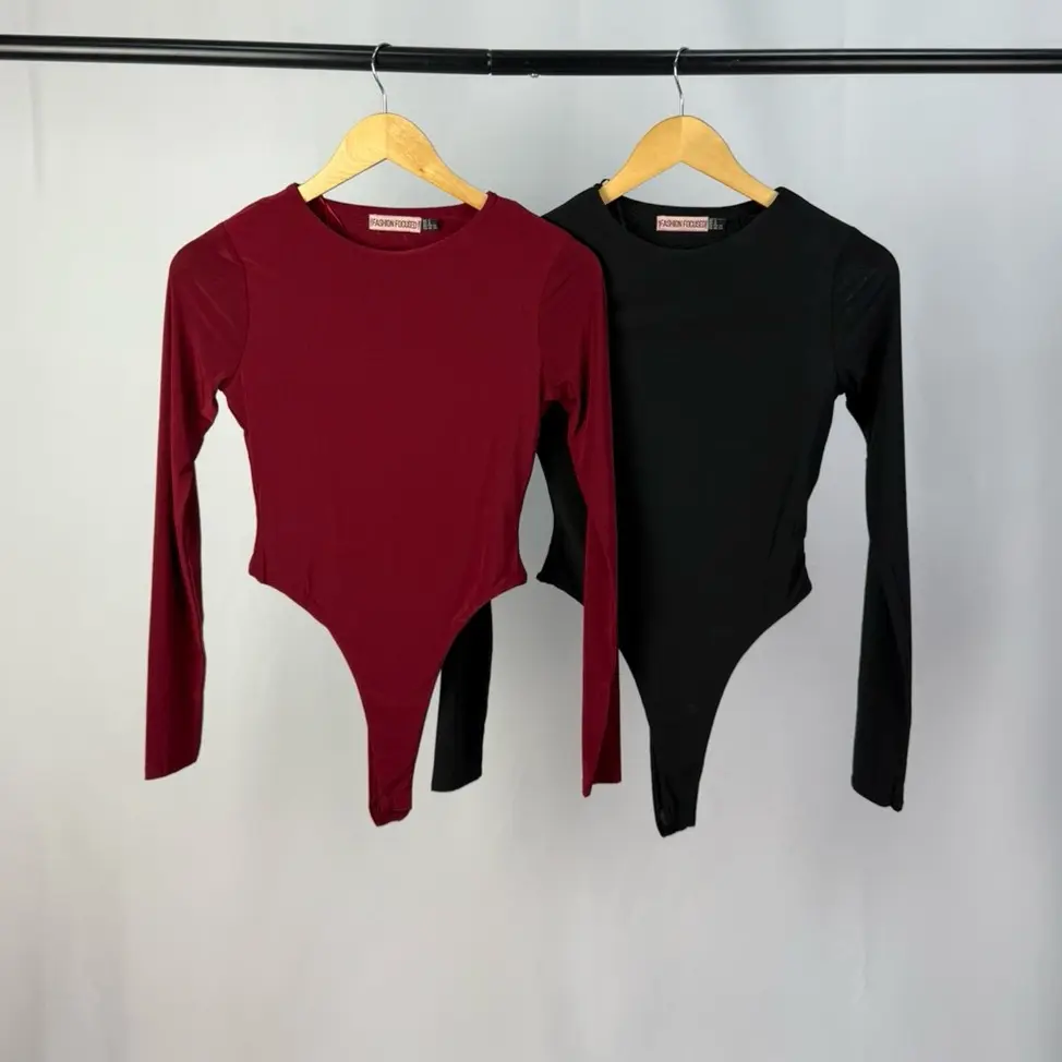 Women's Basic Long Sleeve Slinky Double Layer Bodysuit  - Tops, Womenswear