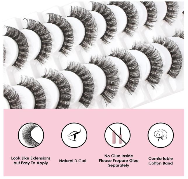 Glowingwin Cat Eyelashes Volume 3D Hybrid Natural Look Fake Russian Strip Lashes 10 Pairs Dramatic Fluffy Handmade Reusable D Curl False Eyelashes 4