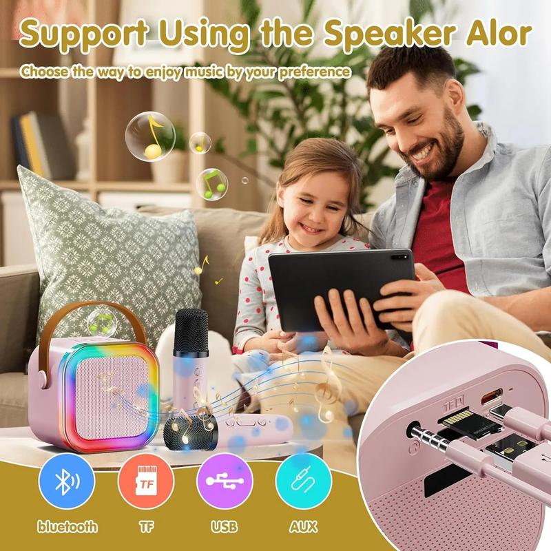 Portable Mini Bluetooth Wireless Karaoke Speaker with 2 Wireless Microphone Set ,Rechargeable HiFi Stereo Sound KTV Speaker, Mp3 Audio Adjustable RGB Colorful LED Light ,Musical Kids Toy, Birthday Gift for Boys and Girls, Valentine's Day Gift  , UK 1
