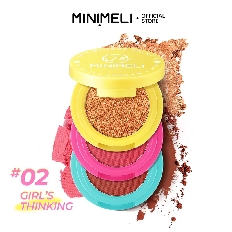 MiniMeli Xmas Gift 3 in 1 Blush Makeup Palette GRWM - Eyes, Cheeks, Blush - Beginner Friendly, Travel Size Cosmetic, Longlasting - Christmas Gift 0
