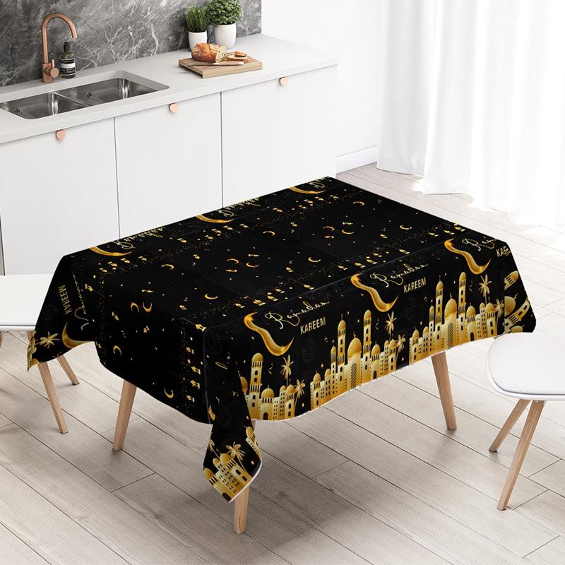 Product Introduction of Eid Mubarak 2  Pcs Star Moon Tablecloth Ramadan Kareem Decor for Home 2025 Islamic Muslim Party Eid Al Adha Supplies Castle Table Cover 4