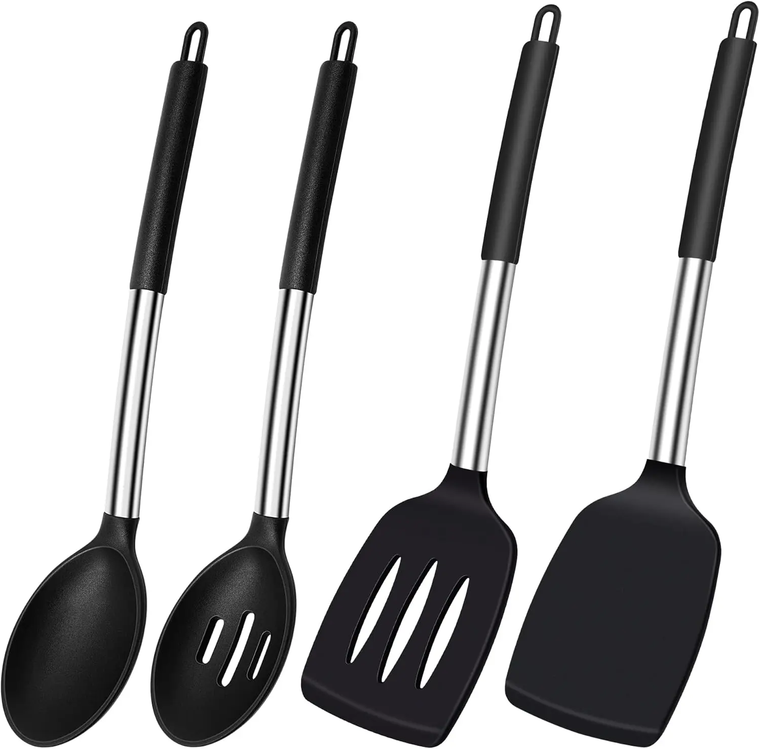 Heat Resistant Silicone Spatula Spoons Set for Non Stick Cookware, BPA Free Large Black Kitchen Utensils for Baking, 4 Pack - Tableware, Cutlery