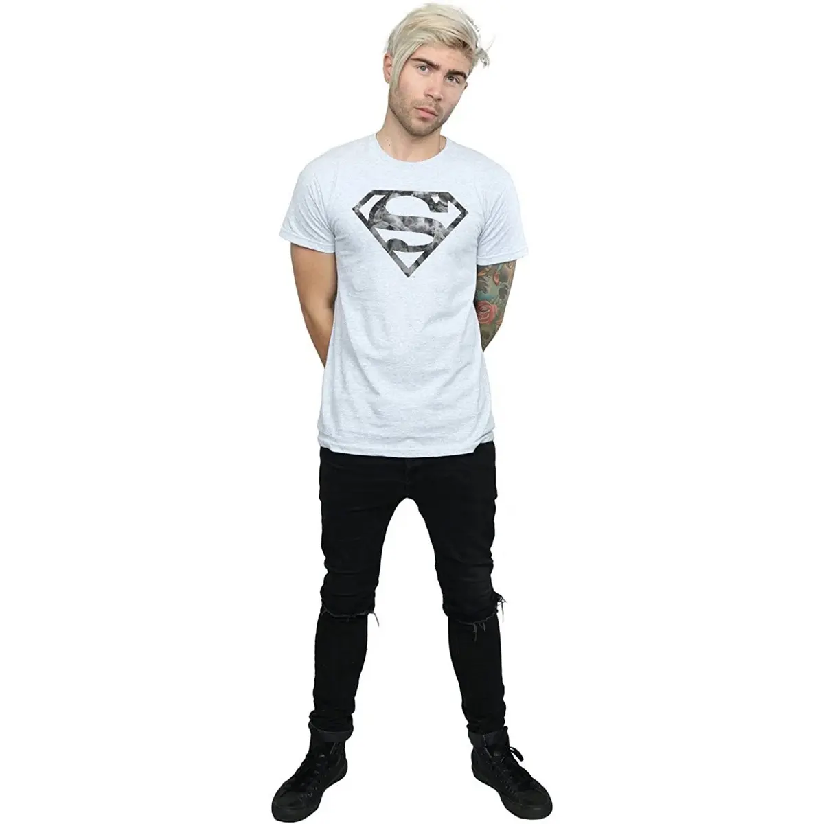 Superman Mens Marble Logo T-Shirt - Sports Grey