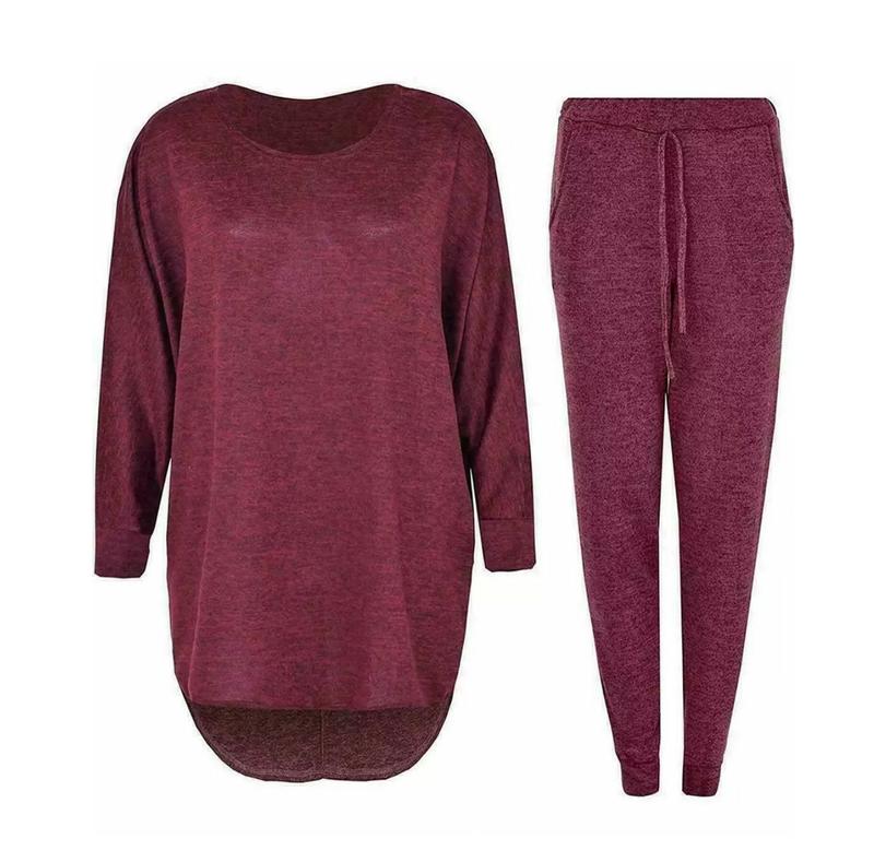 Ladies 2 Piece Tracksuit Set High Low Top and Bottoms Women Loungewear Sweatshirt Joggers Suit Set 1