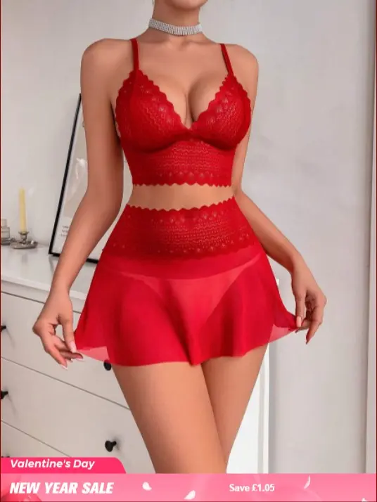 Valentine's Romance: Wireless & Mesh 2-Piece – Feel Sexy & Confident in Luxury Women's Wear Comfort Womenswear Basic Minimalist romantic premium spicy outfit lace lingerie set super Black 4