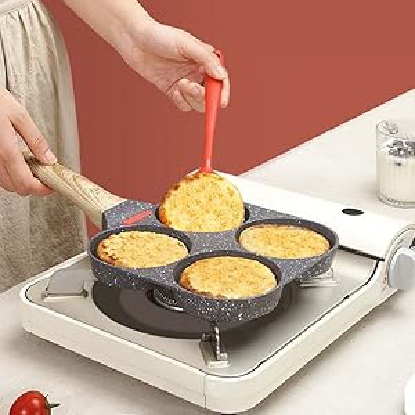 Product Introduction of Bobikuke Egg Pan Non Stick, 4 Hole Egg Frying Pan Egg Burger Pan Multi Pancake Pan Aluminum Fried Egg Pan for Breakfast (Black) 7