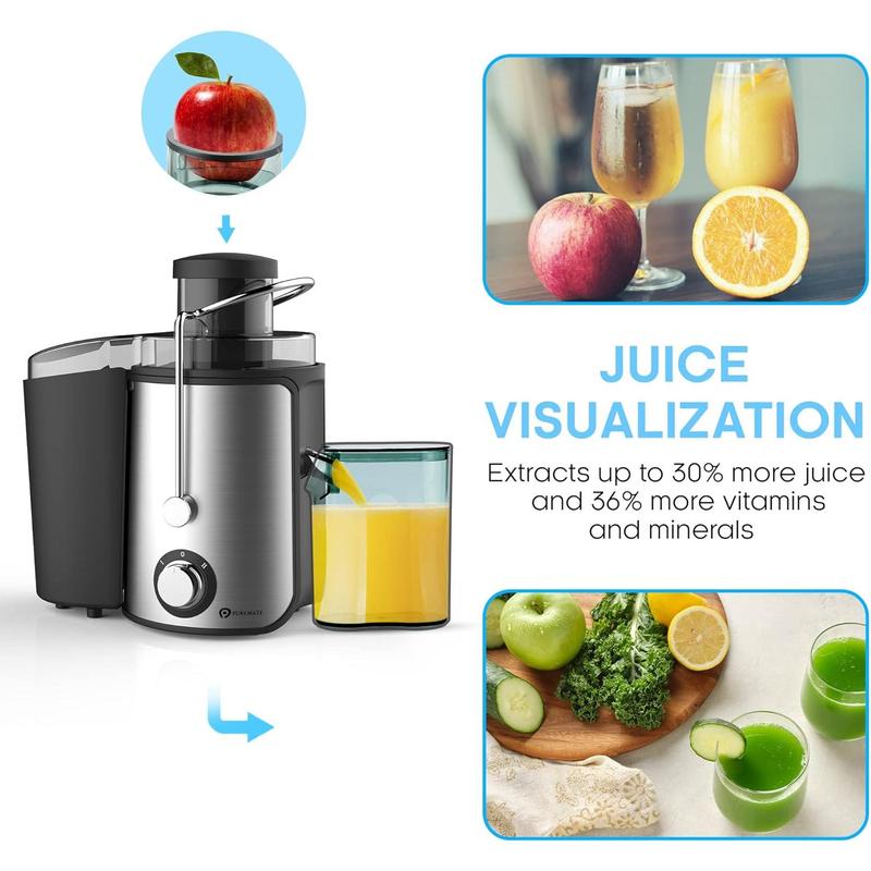 Juicer Machines, 600W Whole Fruit and Vegetable Juice Extractor, Centrifugal Juicer, Stainless Steel, Two Speed Settings, BPA-Free, Easy Clean 3