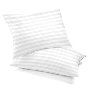 UK HOME SHOP - Luxury White Stripe Pair of Bounce Back Pillows - Premium Hollow-fibre Filling & Poly-Cotton Cover - 50 x 75cm Size - Extra Filled Pillow Neck Support Soft Feel Pillow