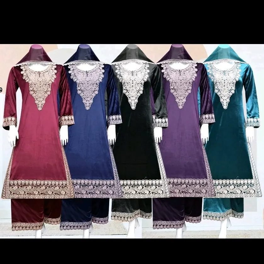 Stunning Velvet embroidered ready to wear 3pc Suit With chiffon dupatta. Winter collection.