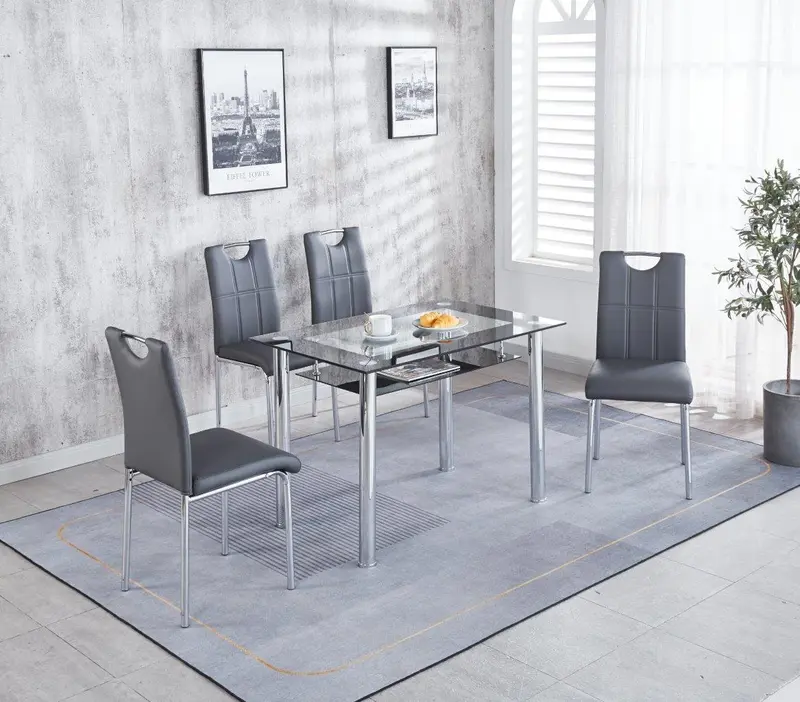 Modernique Compact Tempered Glass Table with 4 Chairs Set Available in Black & Grey 2