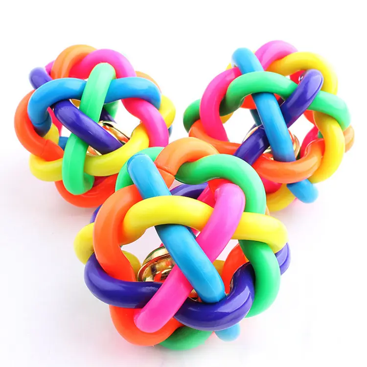 Supply pet fun toys colorful bells rubber balls, dog grinding teeth cat interactive rainbow balls wholesale