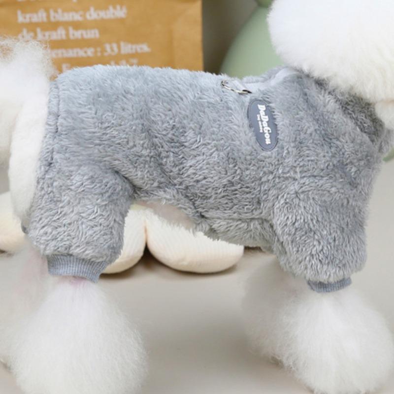 Pet Fleece Clothes, Autumn And Winter New Warm Dog Jumpsuit, Dog Sweater With Leash Ring 1