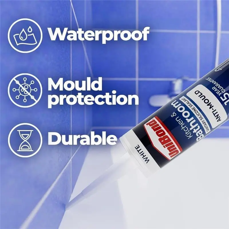 Anti-Mould Waterproof Silicone Sealant for Kitchen & Bathroom, Strong & Long-Lasting, 274g Cartridge - HomeFix 5