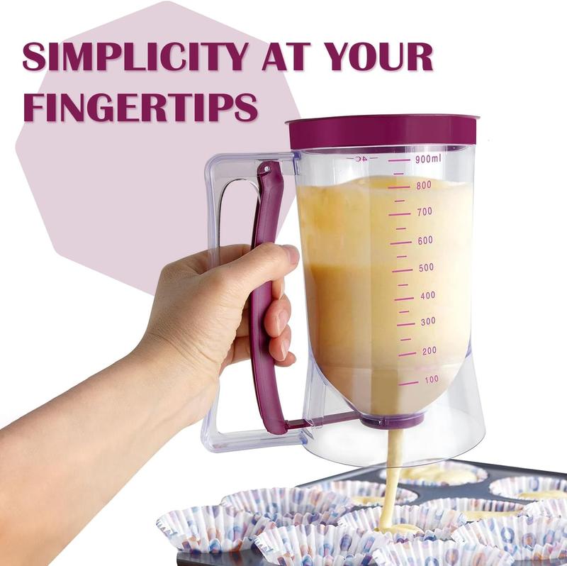 Product Introduction of Kitchen Baking Essential Tool: 900Ml Manual Batter Dispenser for Pancake, Cupcake, Waffle - Purple - Bakeware, Utensils 9