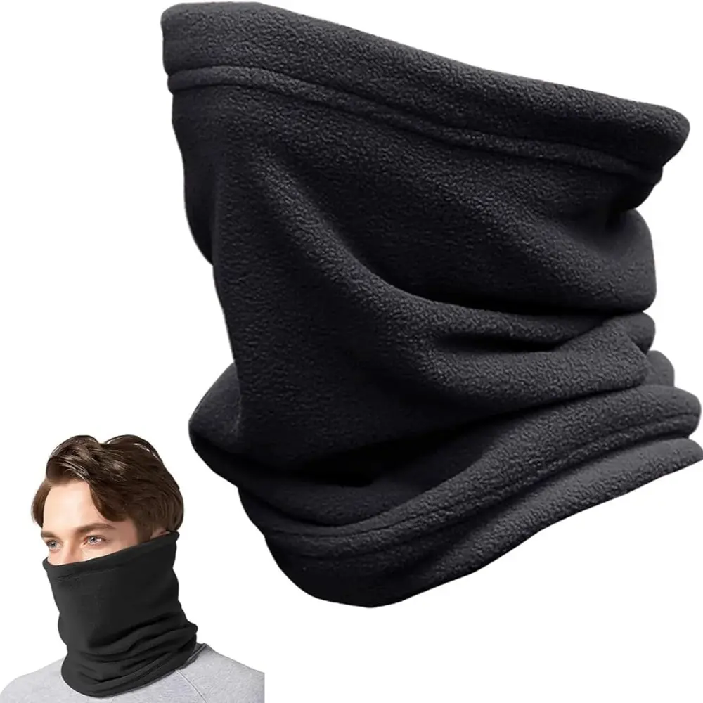 Winter Warm Neck Scarf, Neck Gaiter Polar Fleece Warmer Snood with drawstring mask for outdoor cold sports