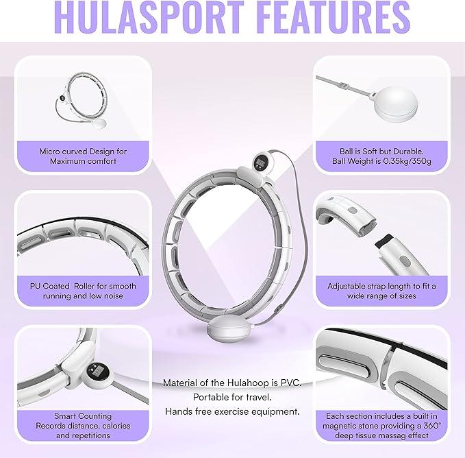 Smart Hula Ring Hoop, Weighted Hula Circle Adjustable Size Fitness Ring with 360 Degree Spinning Weighted Ball, Massage, Adult Fitness for Weight Loss, Fat burning Home Exercise Equipment 1