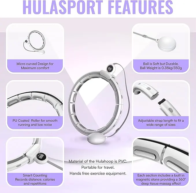 Smart Hula Ring Hoop, Weighted Hula Circle Adjustable Size Fitness Ring with 360 Degree Spinning Weighted Ball, Massage, Adult Fitness for Weight Loss, Fat burning Home Exercise Equipment 1