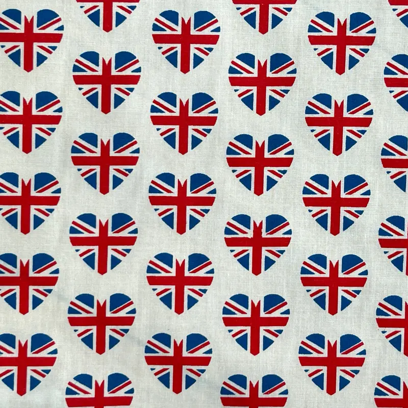 Love Hearts Kings Coronation Union Jack Polycotton Fabric 0
