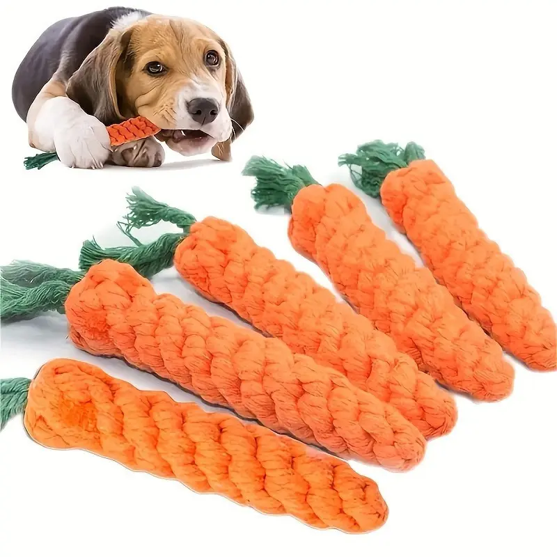Interactive Dog Chew Toy for Small Breeds - Durable Carrot-Shaped Fabric Tug of War Rope Toy with Tassel for Teeth Grinding and Play, Suitable for Aggressive Chewers 0