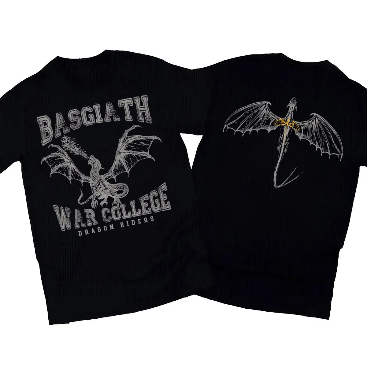 2 Sided Vintage Fourth Wing Basgiath War College Dragon Rider T-Shirt For Fans Cotton Menswear Tshirt Crewneck