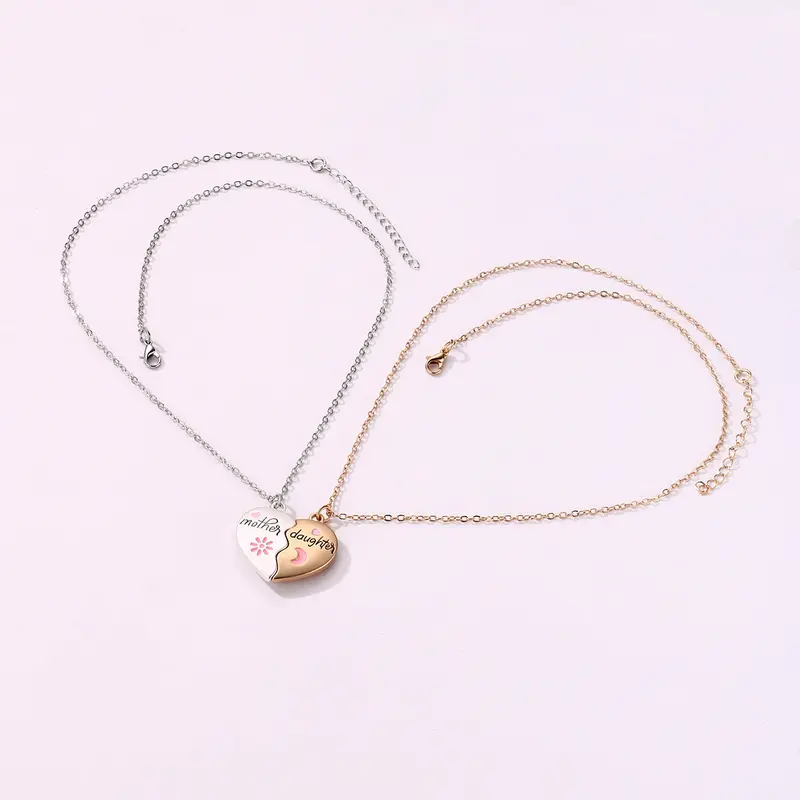 Mother Daughter Necklace Set – 2PCS Heart Magnetic Pendant, 18k Gold Plated, Engraved "Mother" & "Daughter", Adjustable Chain, Perfect Gift for Special Occasions promise jewellery 1