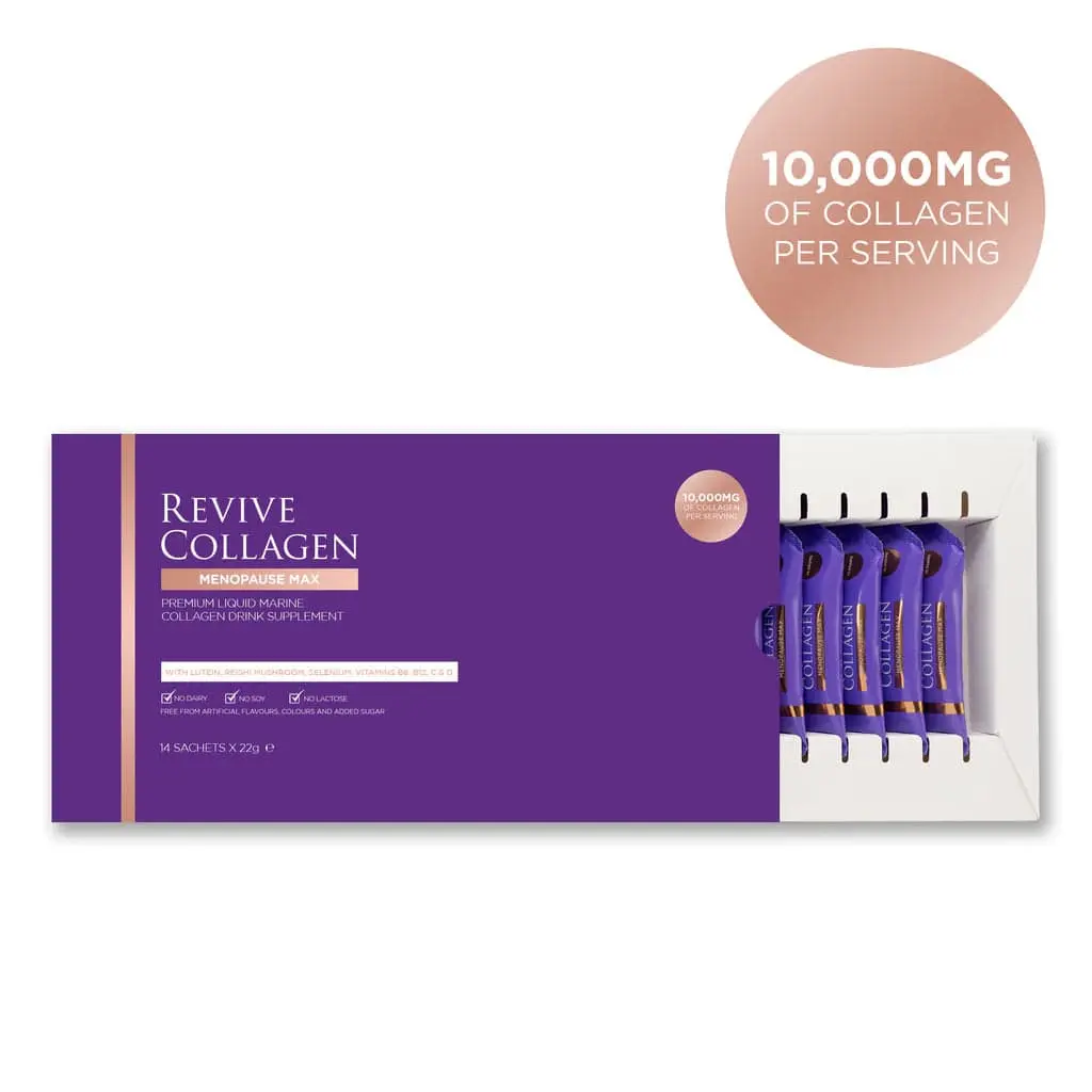 Revive Collagen Menopause Max - Hydrolysed Collagen Drink | 10,000mg Type 1 Marine Collagen In Every Sachet | Boosts Skin & Hair Health | Enhances Menopause Health & Wellbeing Healthcare Dietary Supplement Edible Beauty Colagen