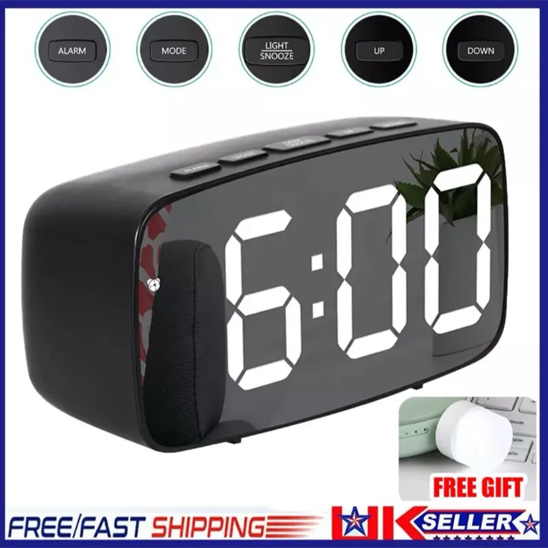 Digital Alarm Clock Mains Powered Large Night Light Bedside Alarm Non Ticking UK