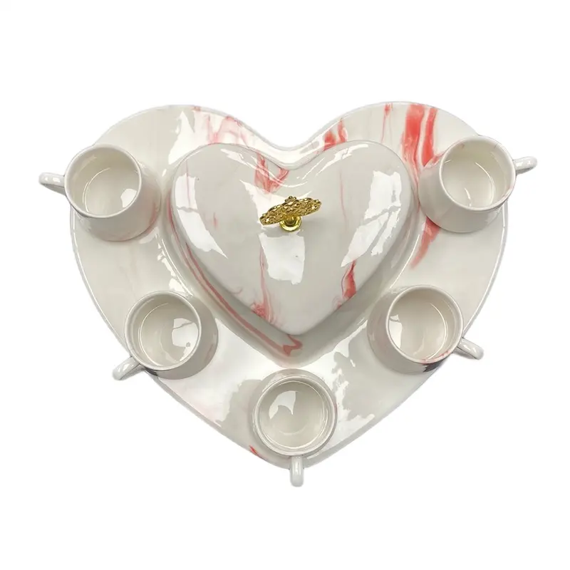 6PCS Ceramic Red Marble Effect Coffee Set 0
